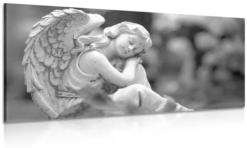Obraz spokojný anjel v čiernobielom prevedení - 120x60