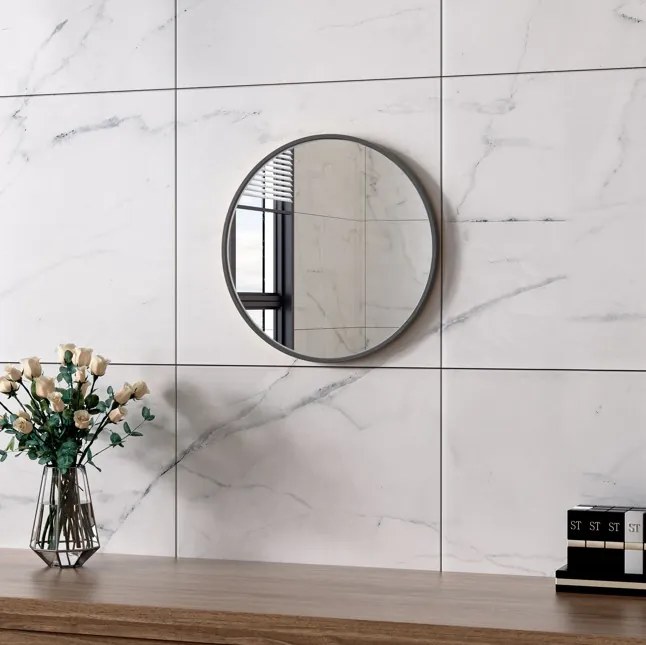 Erga Round, okrúhle zrkadlo 40cm, čierny rám, ERG-V01-ROUND-4040-BK