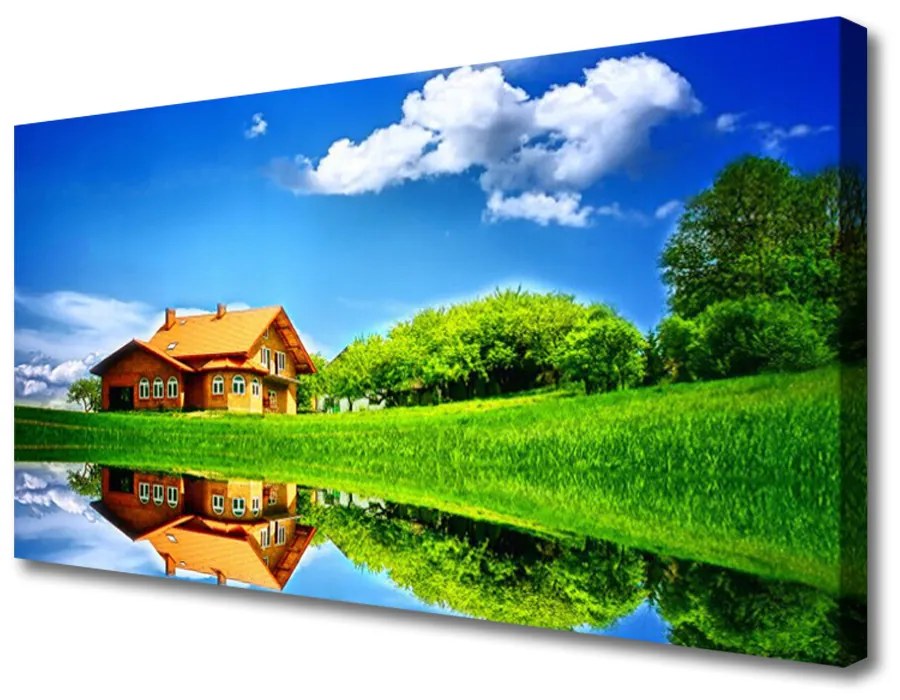 Obraz na plátne Dom jazero tráva príroda 120x60 cm