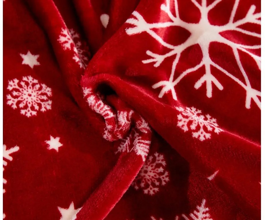 Sada mikroplyšových obliečok SNOWFALL červené + obliečka mikroplyš SOFT 180x200 cm biele, dvojlôžko