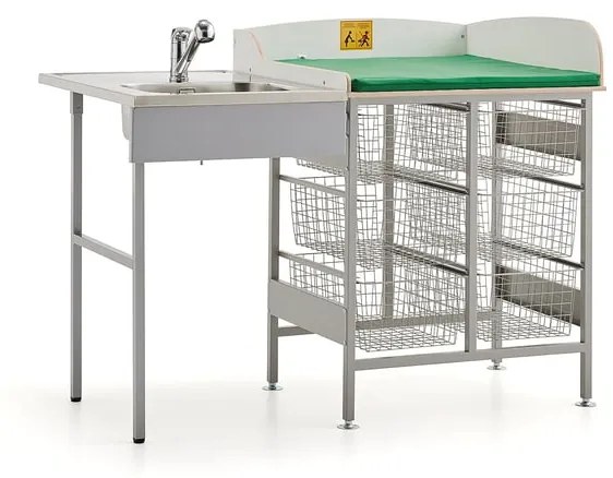 Prebaľovací pult s úložným priestorom NEIL, umývadlo vľavo, 1400x800 mm