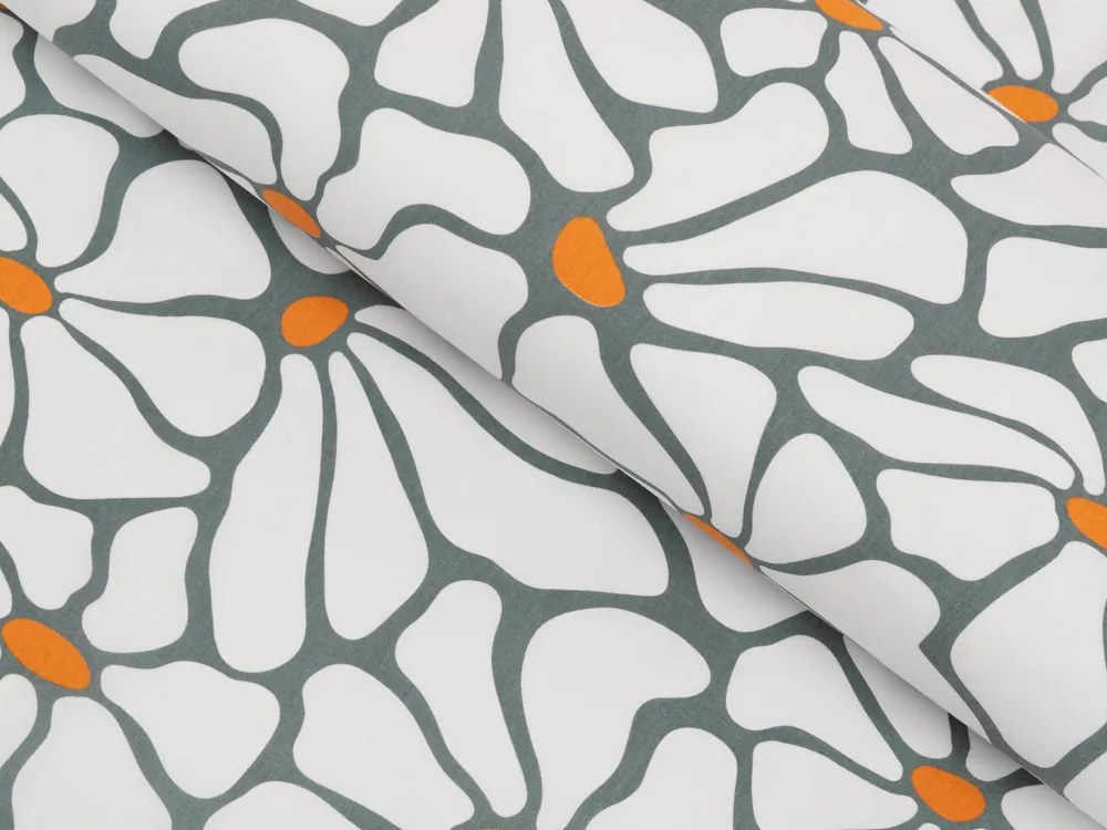 Biante Bavlnený behúň na stôl Sandra SA-491 Biele designové kvety na sivom 35x180 cm