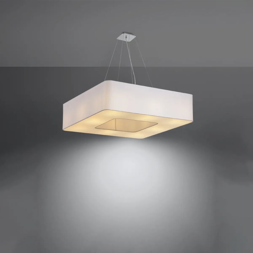 Závesné svietidlo Urano, 1x biele textilné tienidlo, (biely plast), (80 cm)