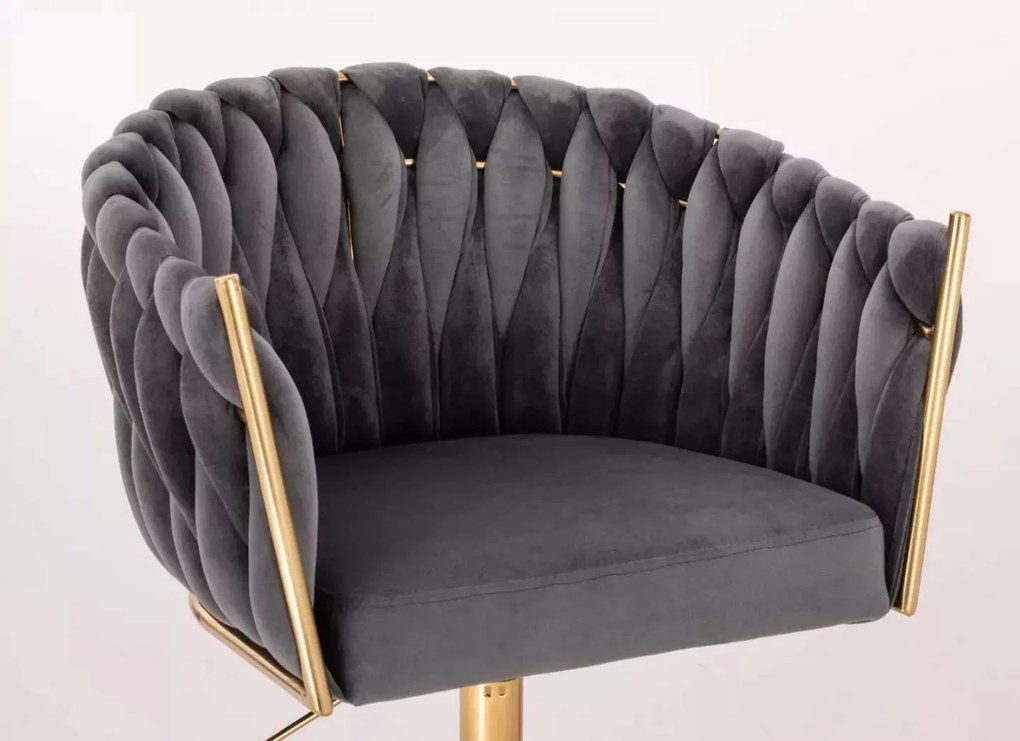 LuxuryForm DESIGN Barová stolička NORDEN VELUR na zlatej hranatej podstave - tmavo šedá
