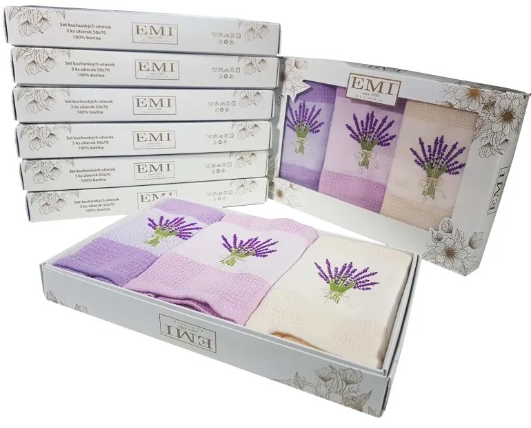 Utierky vaflové na riad levanduľa set 3ks EMI