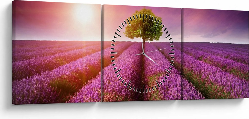 Obraz poľa s levanduľami (s hodinami) (90x30 cm)