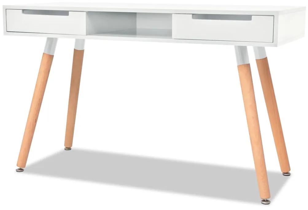 vidaXL Biely prístavný stôl z MDF a bukového dreva, 120x50x75 cm