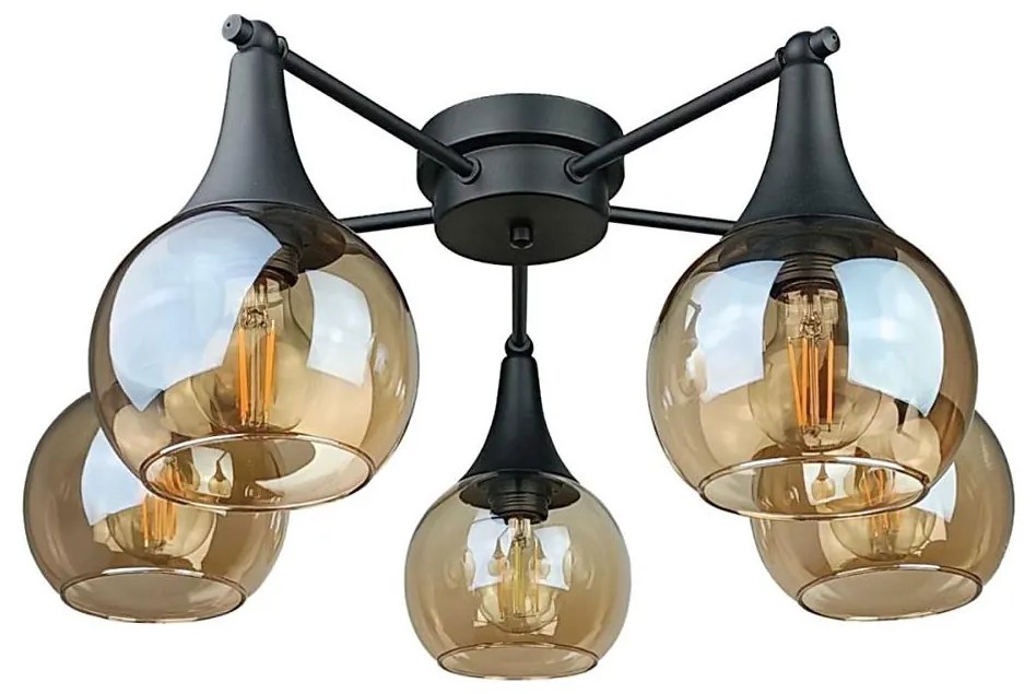 Prisadený luster STAR 5xE27/60W/230V čierna/dymová béžová