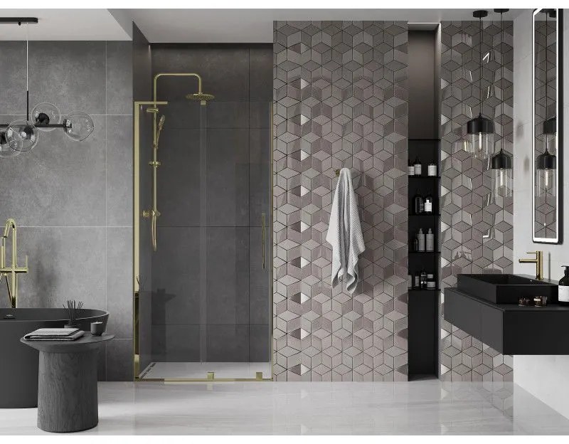 Mexen Velar L, posuvné sprchové dvere do otvoru 100 cm, 8mm číre sklo, zlatá lesklá, 871-100-003-01-50