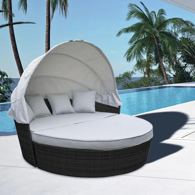 Záhradné ratanové ležadlo so strieškou, sofa Avenberg SAVOY - čierna