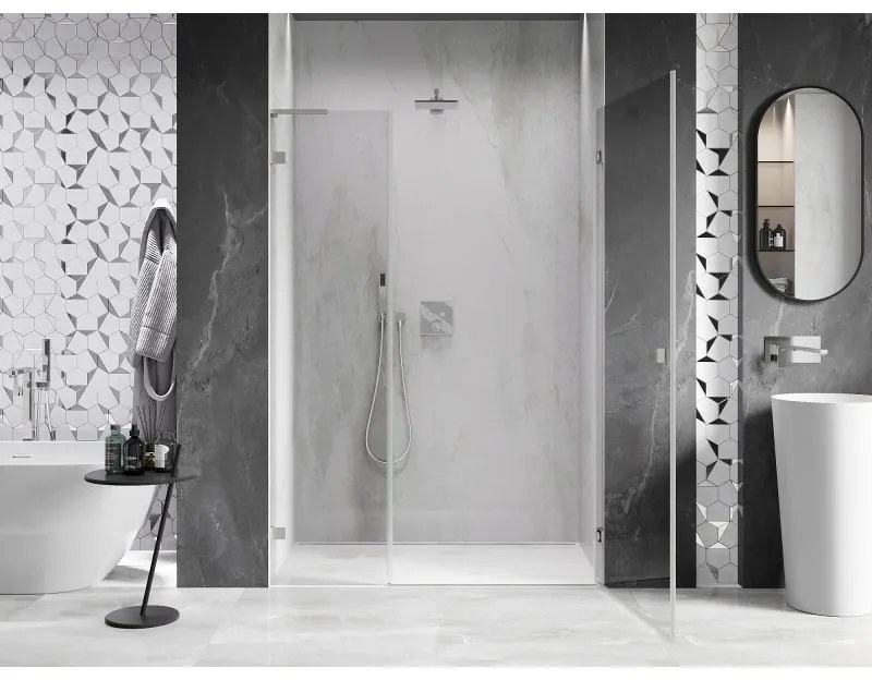 Mexen Lunar-B, L Otočné pravé sprchové dvere 150 cm, 8mm číre sklo, oceľový profil, 832SL-150-050-97-00-P