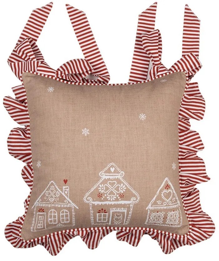 Hnedý podsedák s volánikmi s perníkovými chalúpkami Gingerbread Bliss - 40*40cm