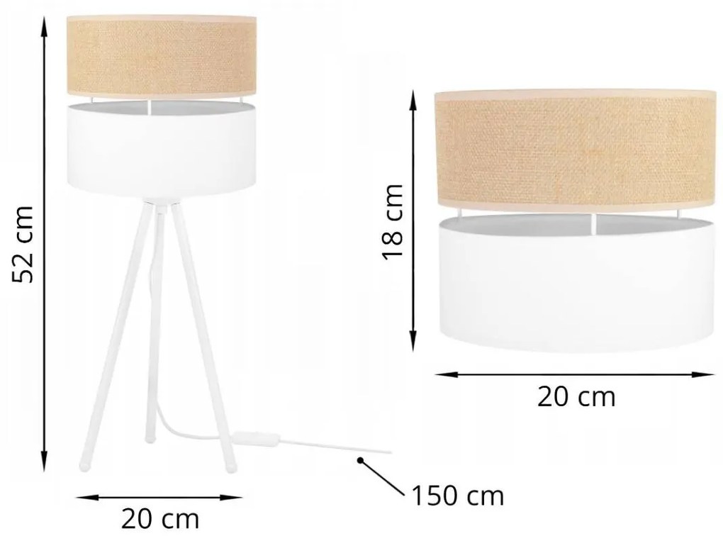 Stolná lampa Juta, 1x jutové/biele textilné tienidlo, m, w
