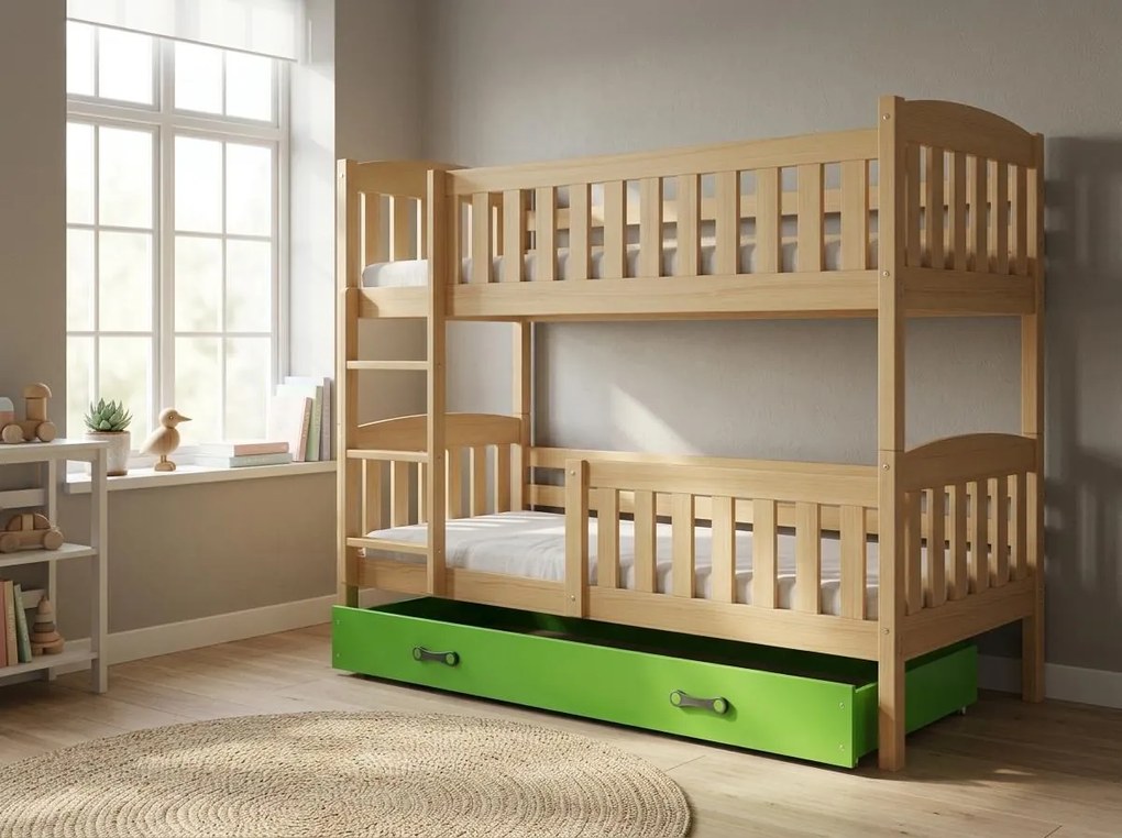Poschodová posteľ KUBO 200x90 | borovica - zelená