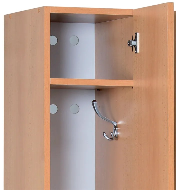 Drevená šatníková skrinka S5, 3 oddiely, 1900 x 900 x 420 mm, cylindrický zámok, sivá/červená