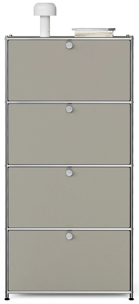 Vysoký kovový regál »CN3« so 4 priehradkami, svetlosivý