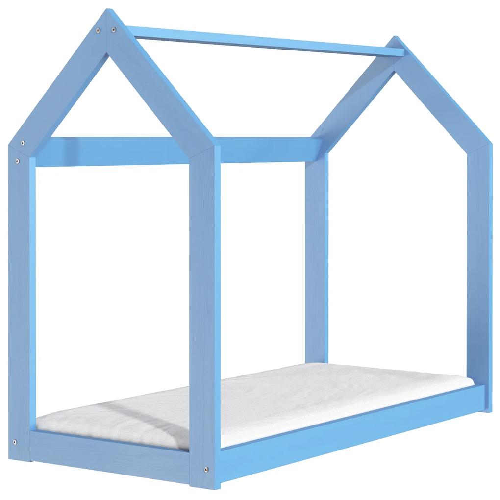 Drevobox Drevená posteľ domček 160 x 80 cm modrá + rošt