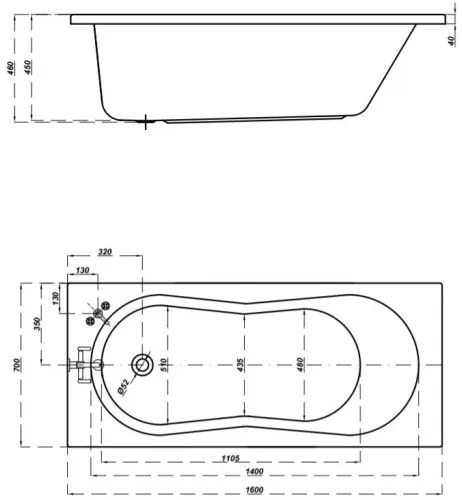 Cersanit Nike, akrylátová vaňa 160x70cm + nožičky, biela, S301-248