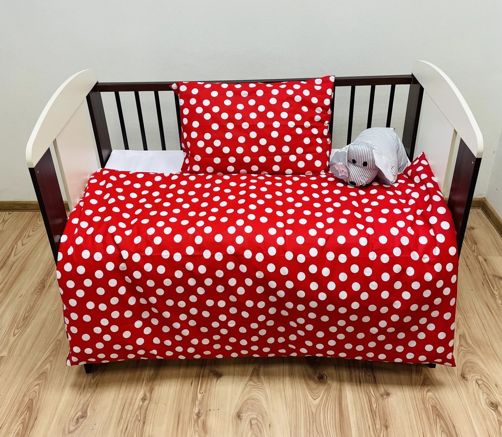 Obliečky bavlnené Dots červené TiaHome - Detský set 130x90cm + 65x45cm
