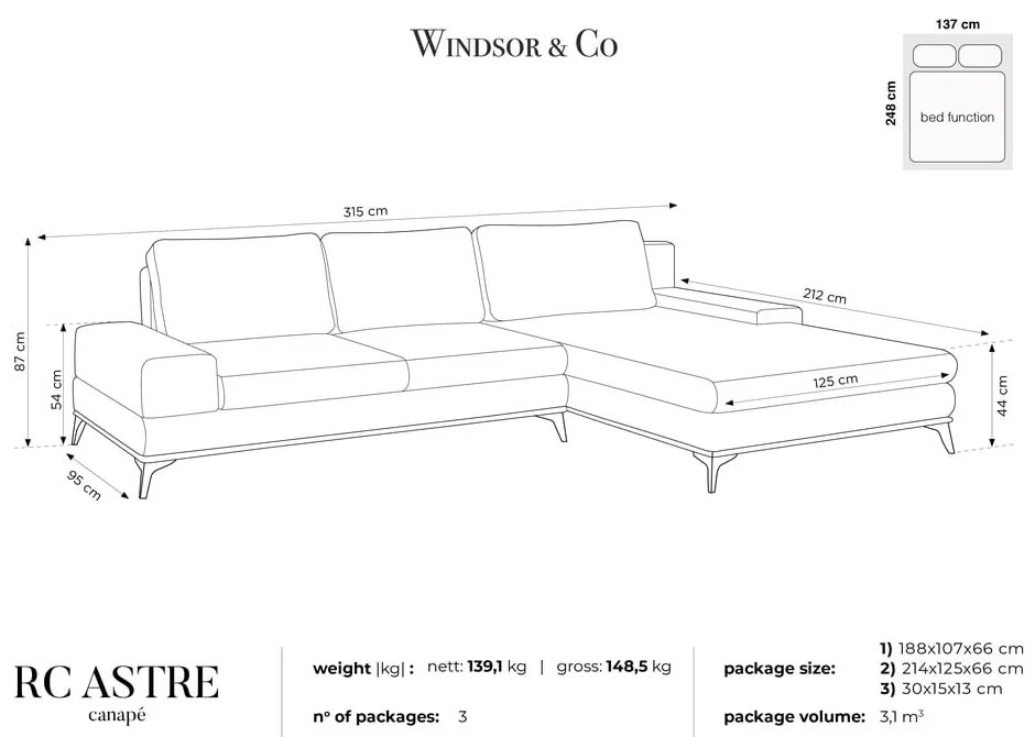 Modrá rozkladacia rohová pohovka so zamatovým poťahom Windsor & Co Sofas Astre, ľavý roh