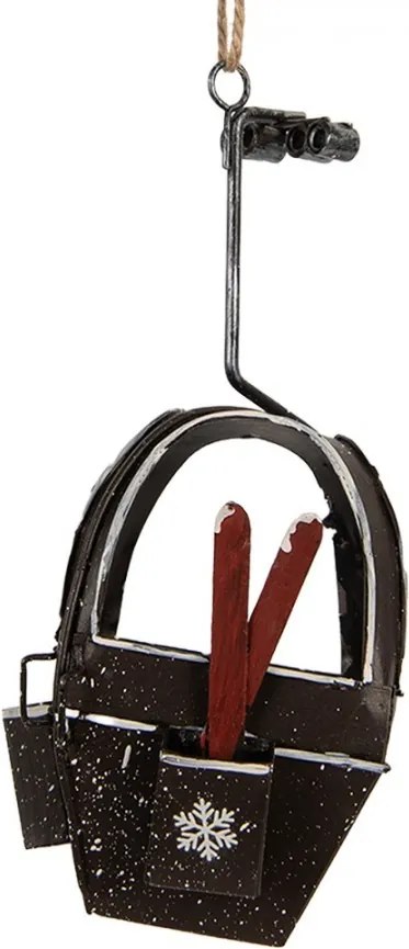 Vianočná ozdoba retro kabínka lanovky s lyžami - 7*7*17 cm