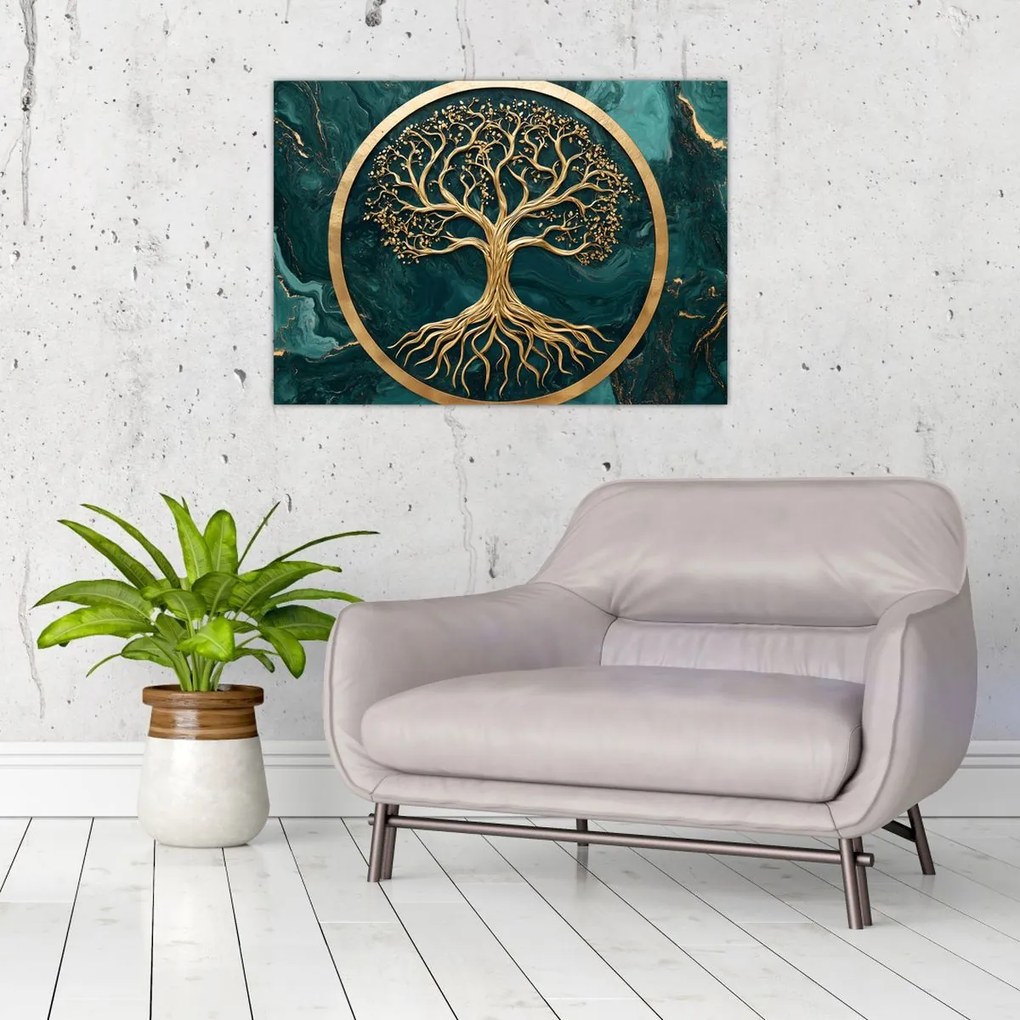 Obraz – Zlatý strom života v mramore (70x50 cm)