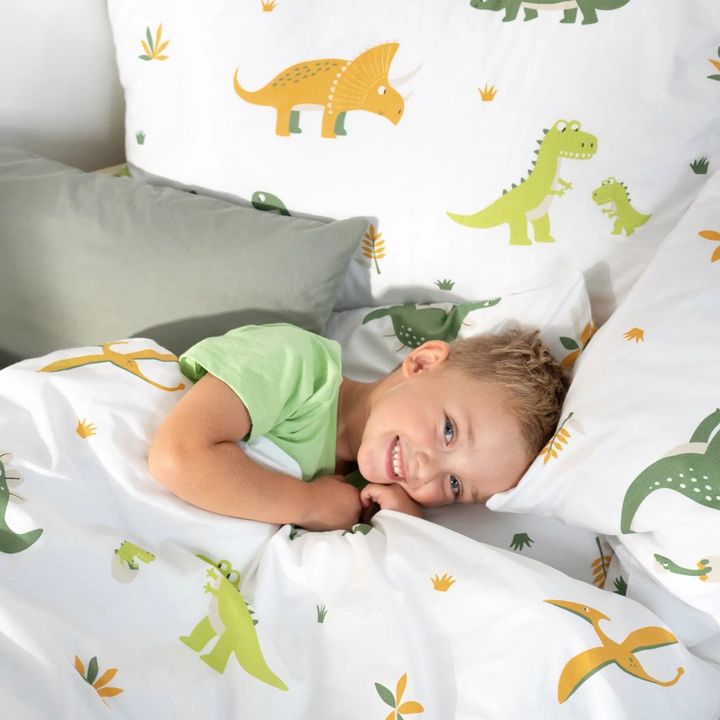 Goldea detská bavlnená obliečka na vankúš - dinosaurie dobrodružstvo 40 x 40 cm