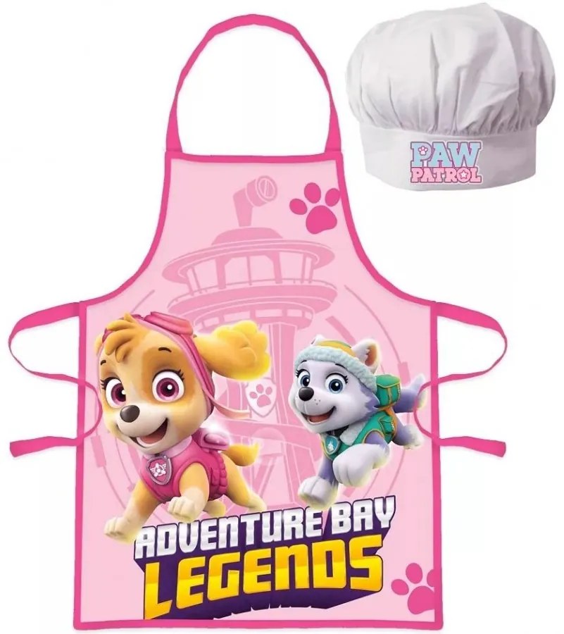 Detská / dievčenská zástera s kuchárskou čiapkou Tlapková patrola - Paw Patrol - Skye a Everest - pre deti 3 - 8 rokov