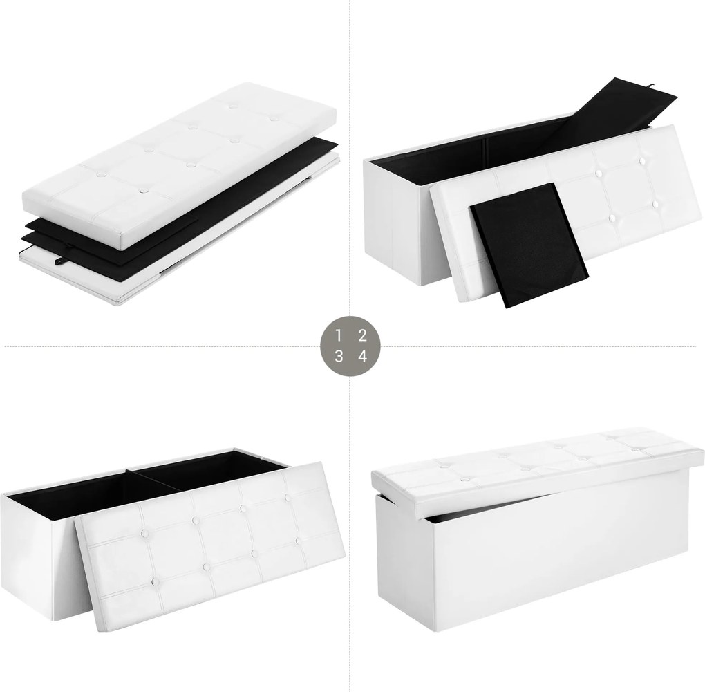Dekorstudio Úložná taburetka LSF702V1 110x38x38 cm z ekokože – biela