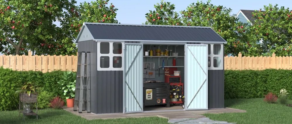 Záhradný domček BestBerg ZCH-6AB / 6,3 m² / 366 x 172 x 222 cm / sivá/biela