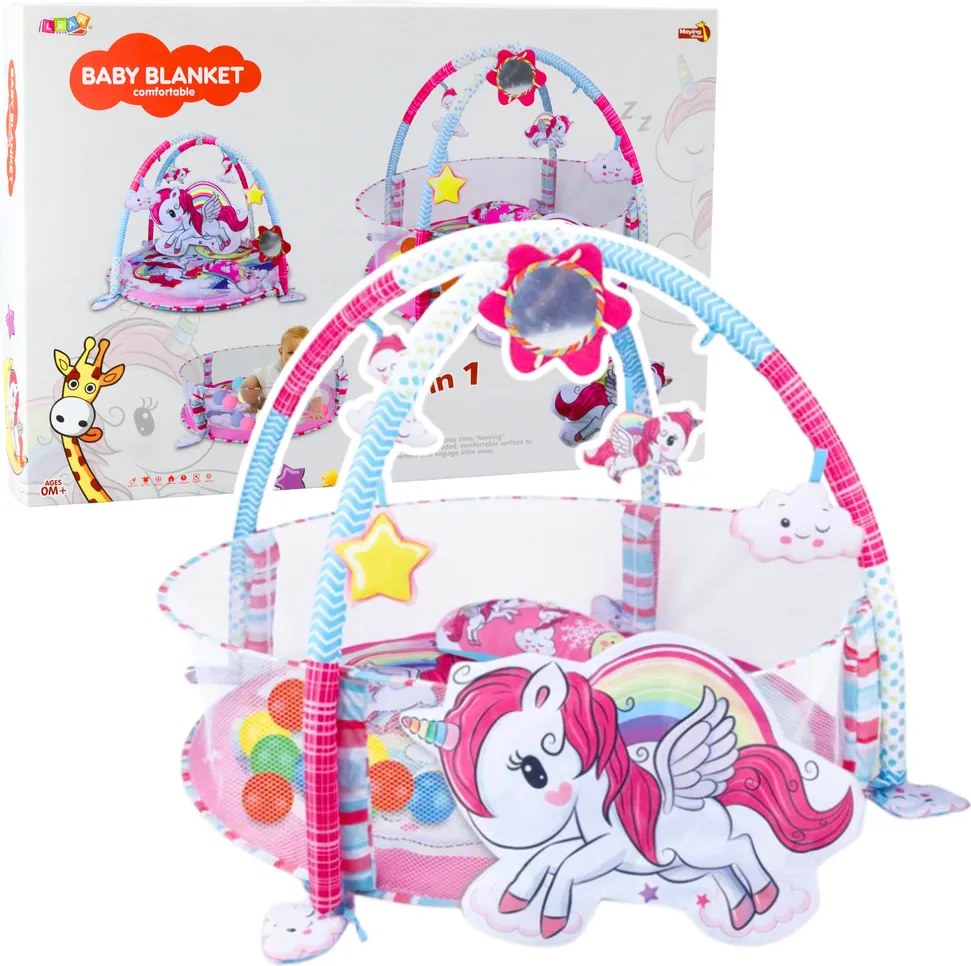 LEAN Toys Vzdelávací detský bazén s loptou 3v1 Unicorn Pink