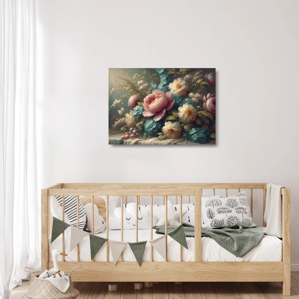 Sklenený obraz - Zátišie s kvetmi - maľba (70x50 cm)