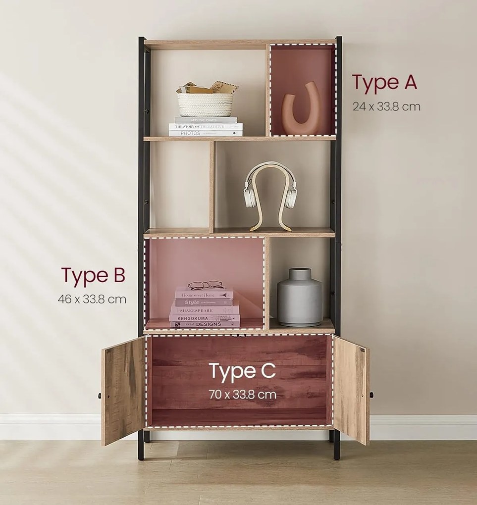 Knižnica VASAGLE priemyselná hnedá/čierna