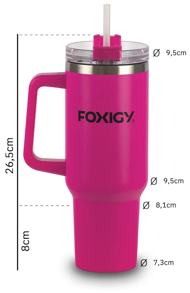 Foxigy Termohrnček do auta so slamkou 1200 ml Fuchsia