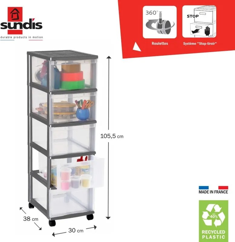 SUNDIS Úložný box s 5 zásuvkami, antracit, OFFICEMIX - MAXI