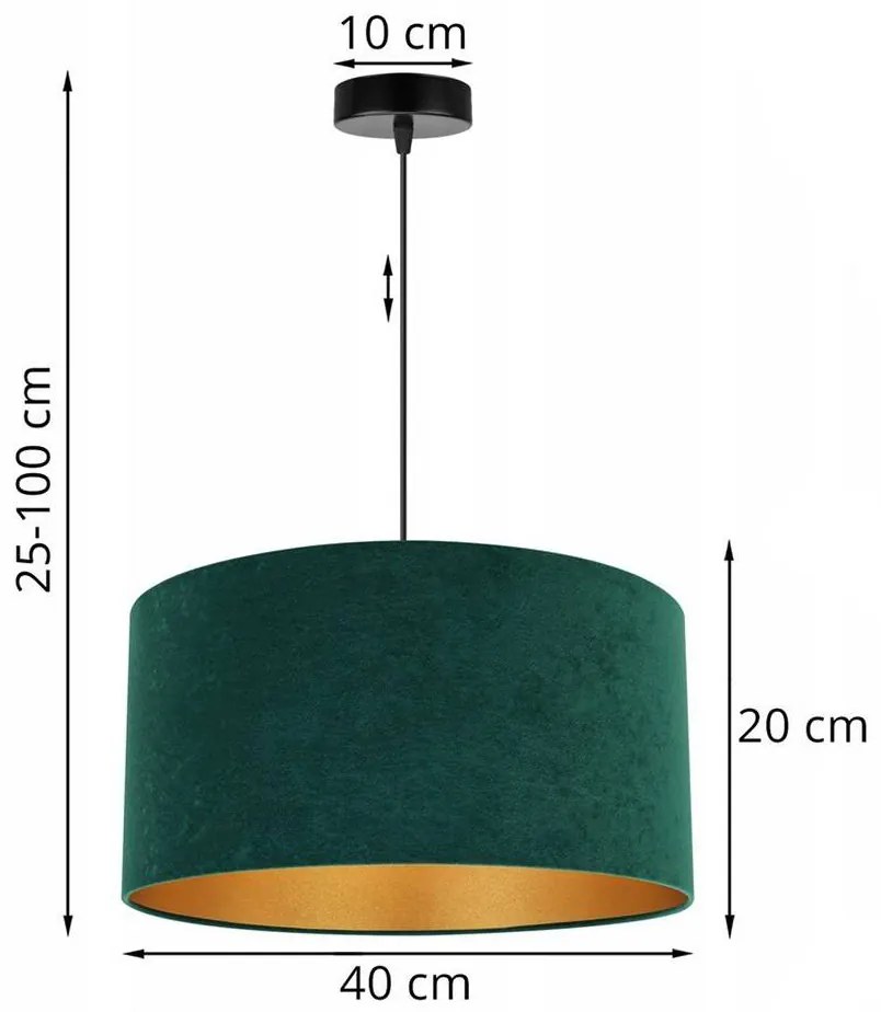 Závesné svietidlo Mediolan, 1x tmavozelené/zlaté textilné tienidlo, (výber z 2 farieb konštrukcie), (fi 40cm)