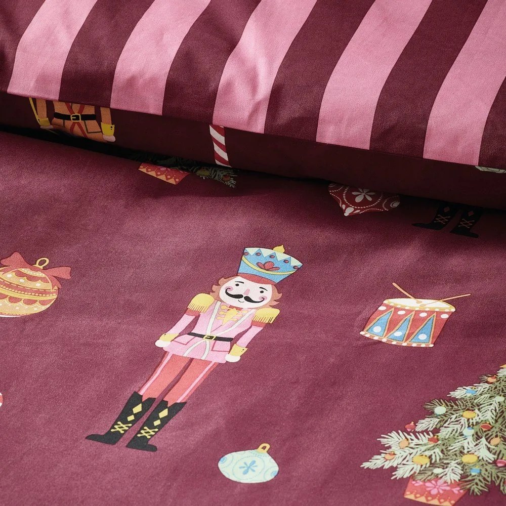 Ružové/fialové obliečky na dvojlôžko 200x200 cm Nutcracker Stripe – Catherine Lansfield