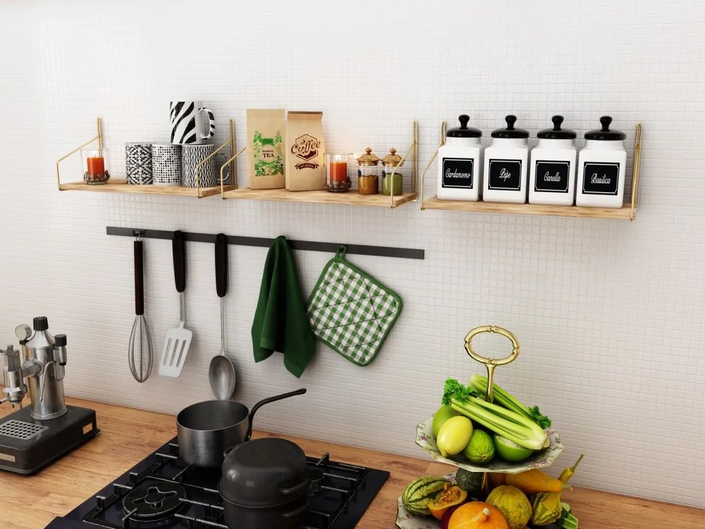 Nástenná polica Rafi smrekovec/zlatá