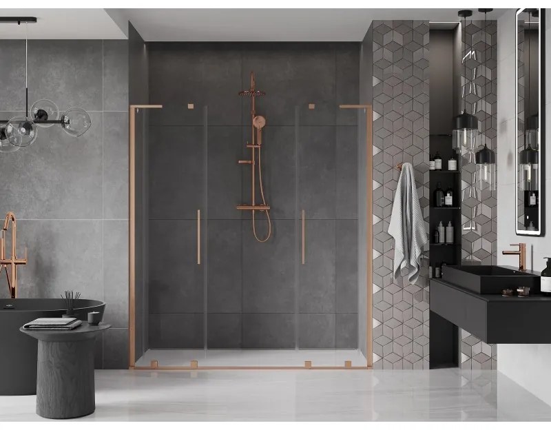 Mexen Velar L Duo, posuvné sprchové dvere do otvoru 180 cm, 8mm číre sklo, medená matná, 871-180-003-02-65