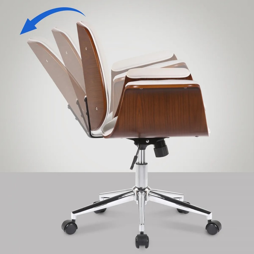 Design-Shop Kancelárska stolička Kemberg - koženka, drevo orech - Biela