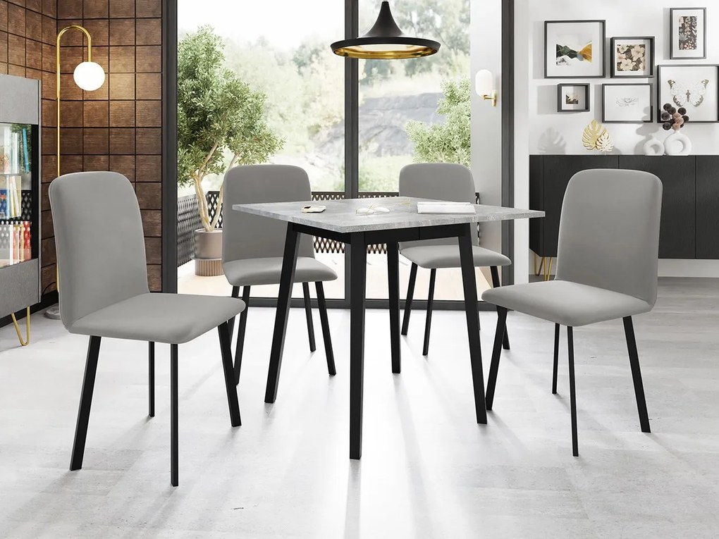 Jedálensky set so 4 stoličkami Renkiz S 85/85, Farby:: Amor Velvet 4311, Farby:: biela / čierna