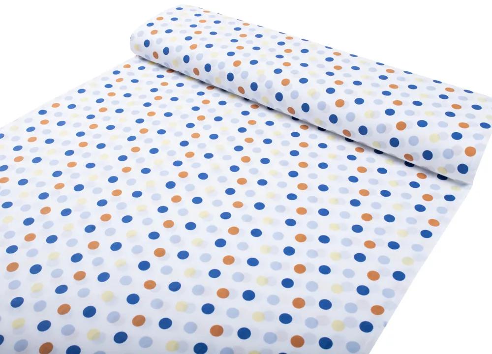 Biante Detské bavlnené posteľné obliečky do postieľky Sandra SA-120 Modré a hnedé bodky na bielom Do postieľky 90x140 a 50x70 cm