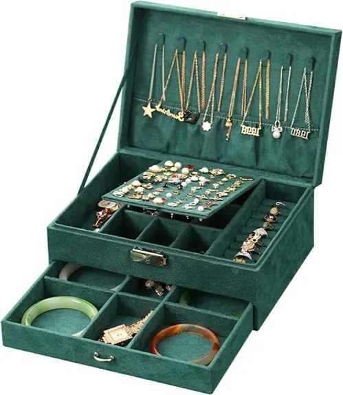 Elegantná šperkovnica CA7 organizér na bižutériu, zelená