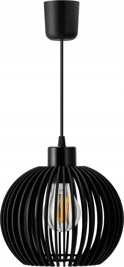 BERGE LED stropné svietidlo E27 drevená guľa čierna