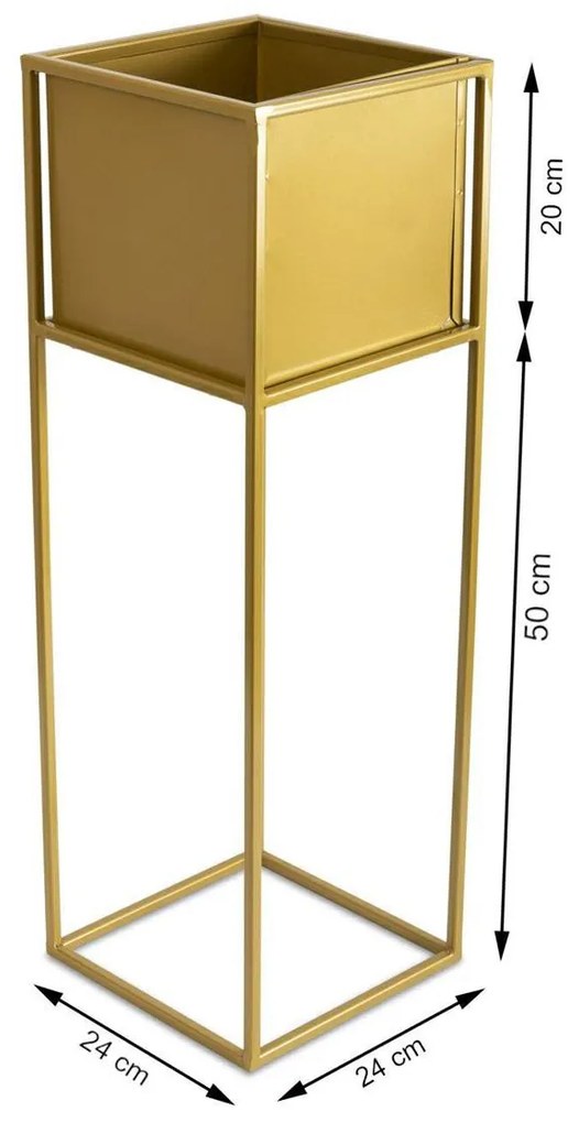 KOVOVÝ KVETINÁČ SO STOJANOM PLAIN 70X24 CM ZLATÁ