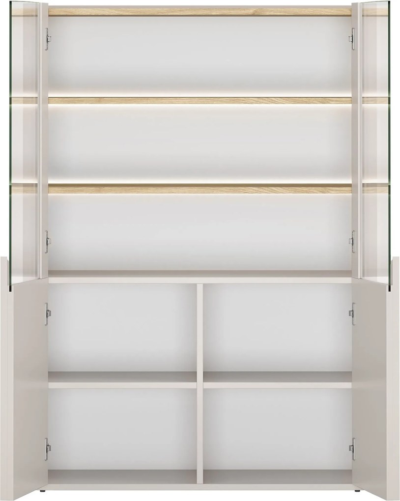 Vitrína Amilio 100 cm dvojdverová - kašmír / olejovaný dub / úchyty kašmír