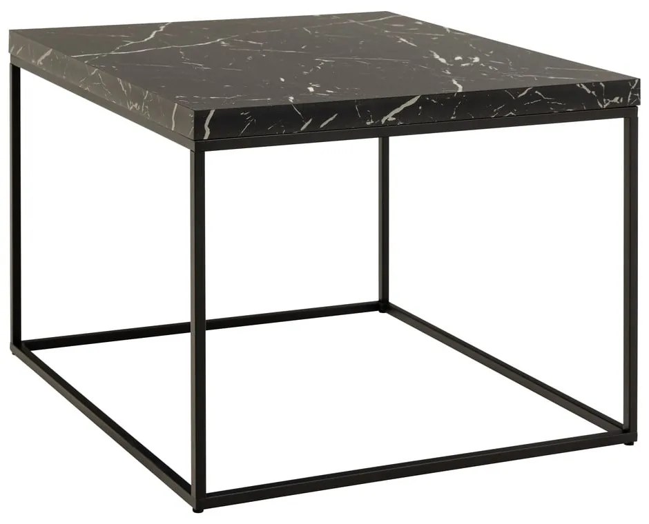 Čierny konferenčný stolík s doskou v dekore mramoru 60x60 cm Barossa – Actona