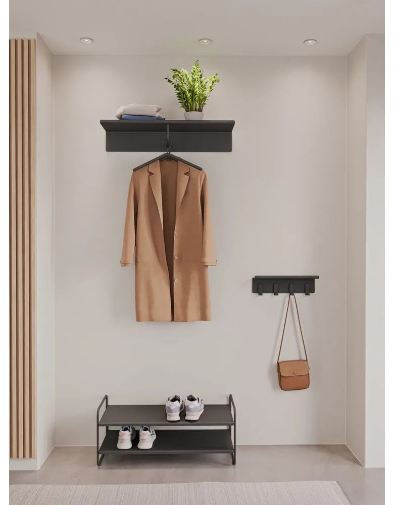 Čierny oceľový nástenný vešiak s poličkou 11,5 cm A-Hallway – Zone
