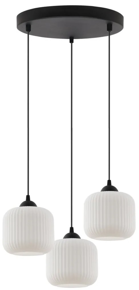 Závesné svietidlo Riffle, 3x biele sklenené tienidlo, b, o