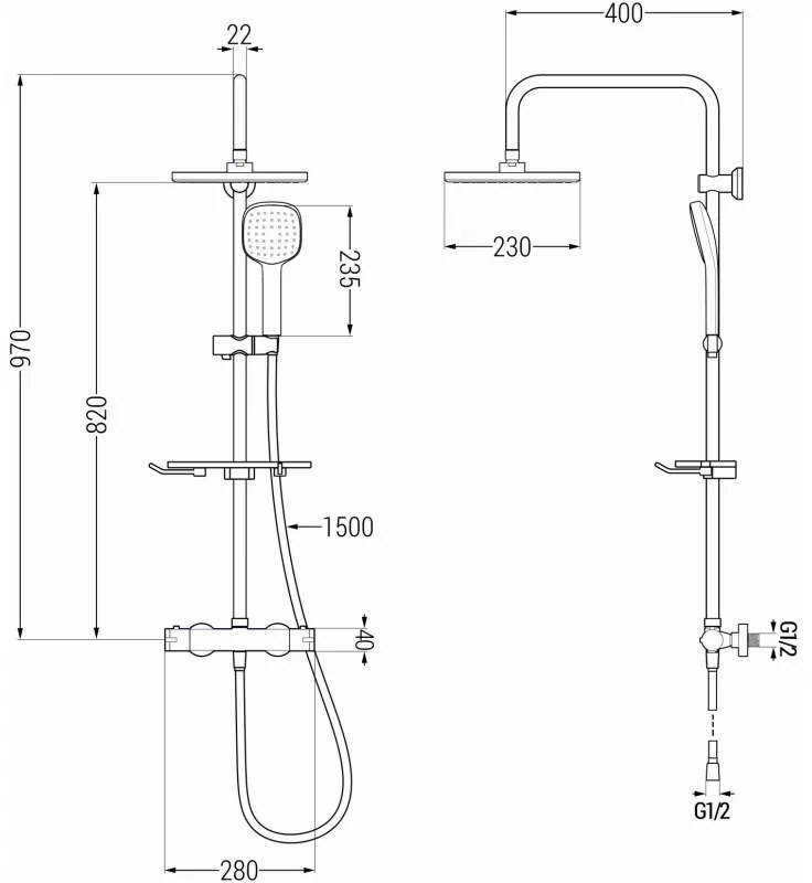 Mexen KT33 sprchový set s termostatickou batériou Kai, čierna, 771503393-70